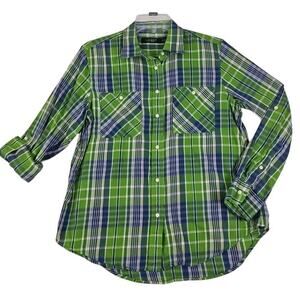 Lauren Ralph Lauren LRL ~Woman Size L Petite~ Green/Blue Plaid Shirt Long Sleeve